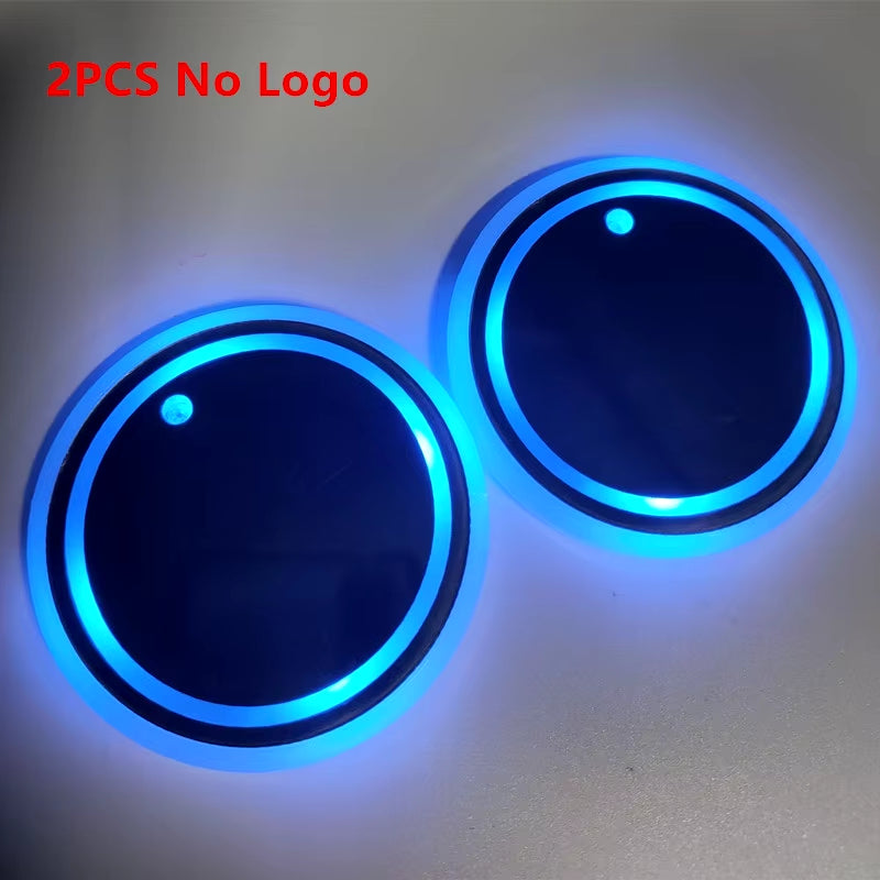 2PCS 7 Colors Car LED Luminous Water Cup Pad Auto Cup Bottle Holder Coaster Anti-Slip Pad Mats Interior Atmosphere Light Decor