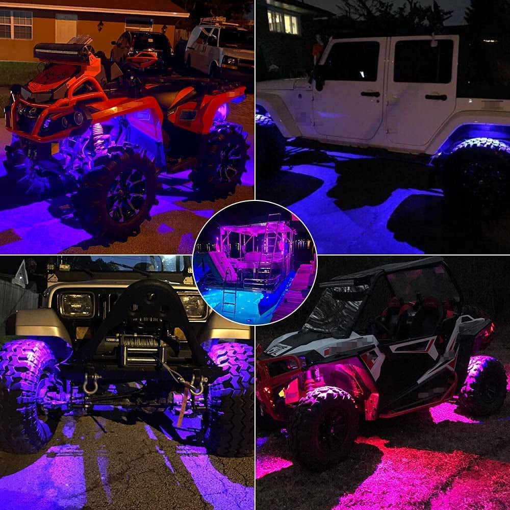 8 Pods RGBW Rock Lights Aluminium Metal App RF Voice Mode Music Mode Multicolor Underglow Light Kit Wheel Well Light for off Road Trucks Sedans SUV UTV ATV Trailer Boat