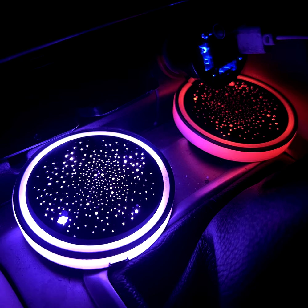 2PCS 7 Colors Car LED Luminous Water Cup Pad Auto Cup Bottle Holder Coaster Anti-Slip Pad Mats Interior Atmosphere Light Decor