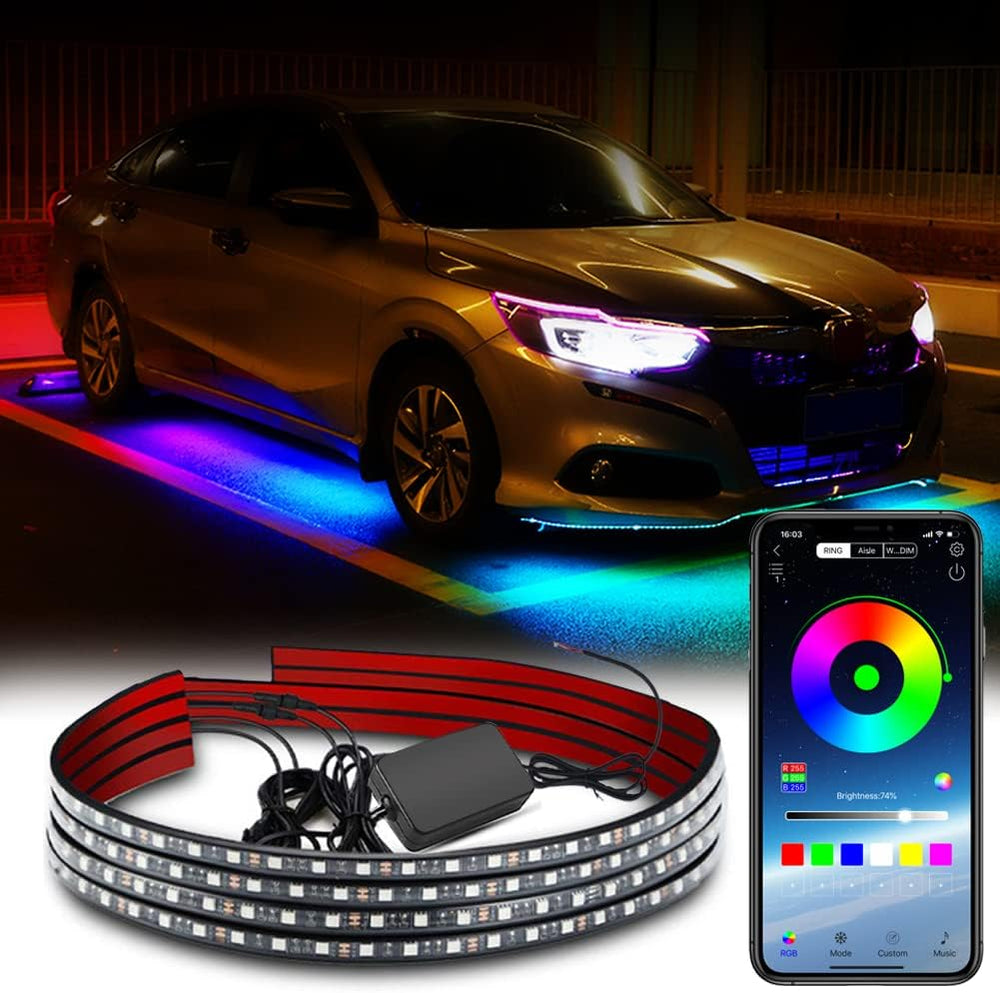 Car Underglow LED Lights,  Dream Color Chasing Strip Lights with Wireless APP Control, Exterior Car Neon Accent Lights Kit with 16 Million Colors Sync to Music, DC12V (2×47Inch+2×35Inch)