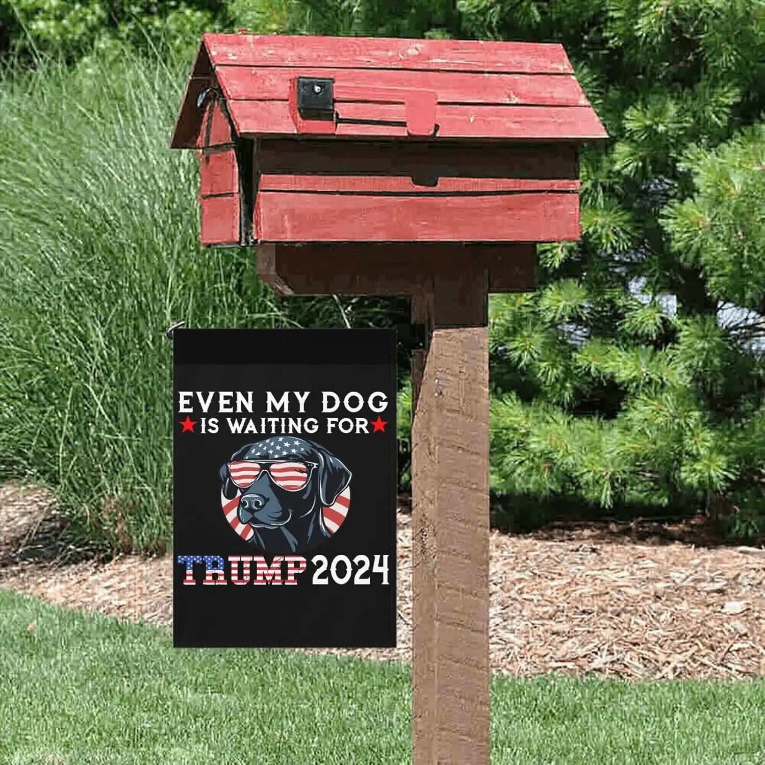 funny Trump 2024 Flag 3x5 Outdoor Even My Dog Is Waiting For Trump 2024 Garden flag 12x18 Inch Double Sided Garden flags, white