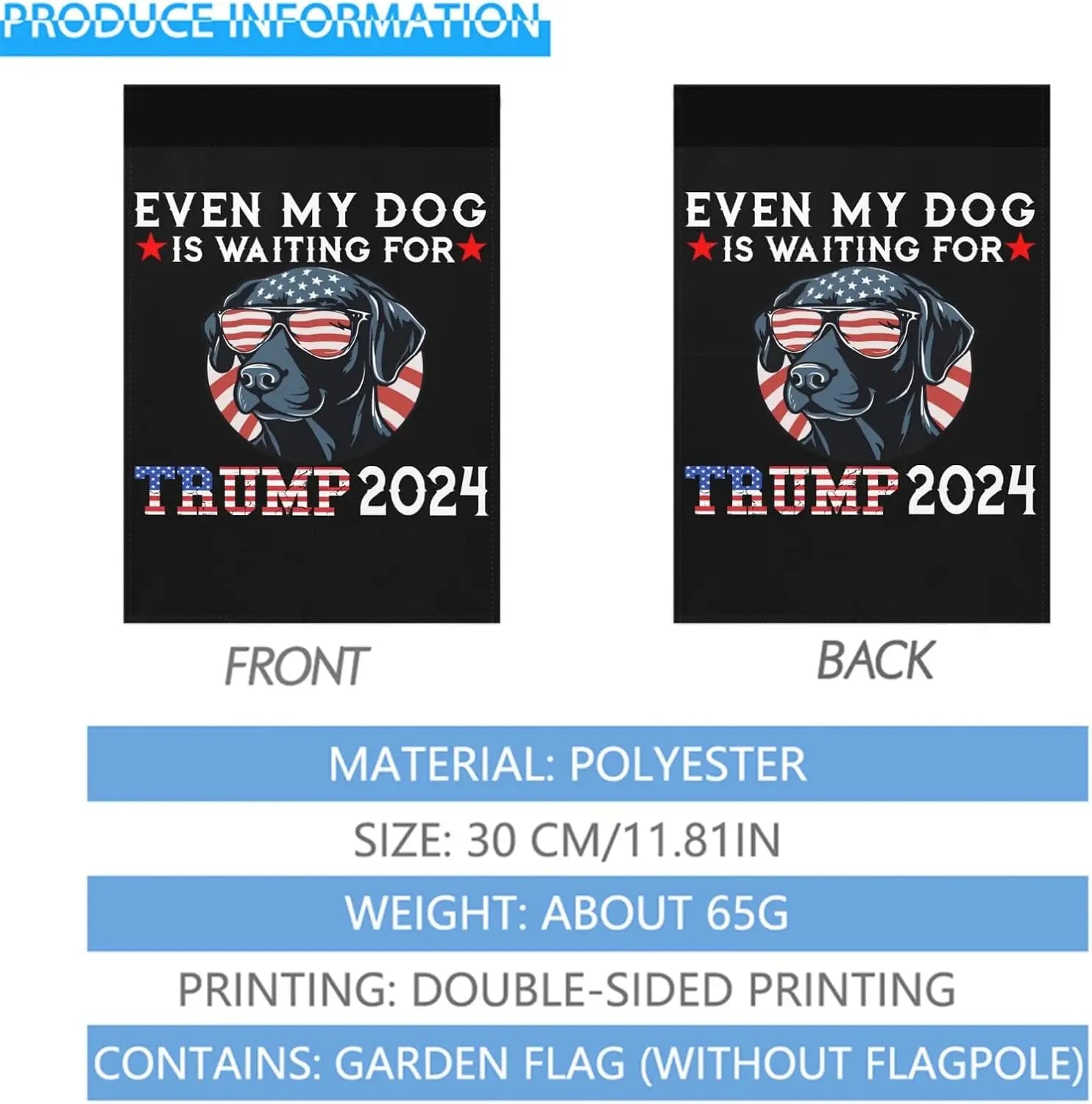 funny Trump 2024 Flag 3x5 Outdoor Even My Dog Is Waiting For Trump 2024 Garden flag 12x18 Inch Double Sided Garden flags, white