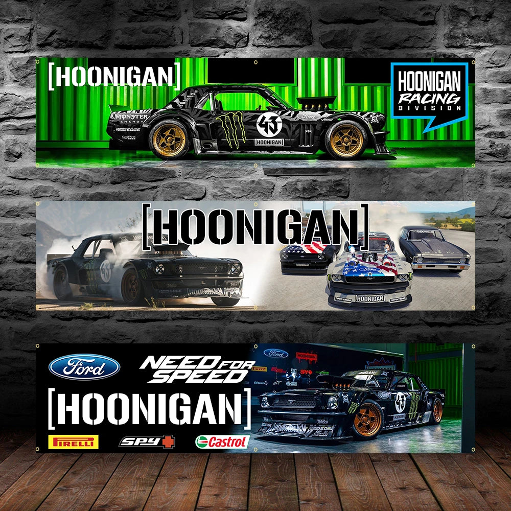 60*240 Hoonigans Racing Car Banner Flag Polyester Printed Garage or Outdoor Decoration Tapestry