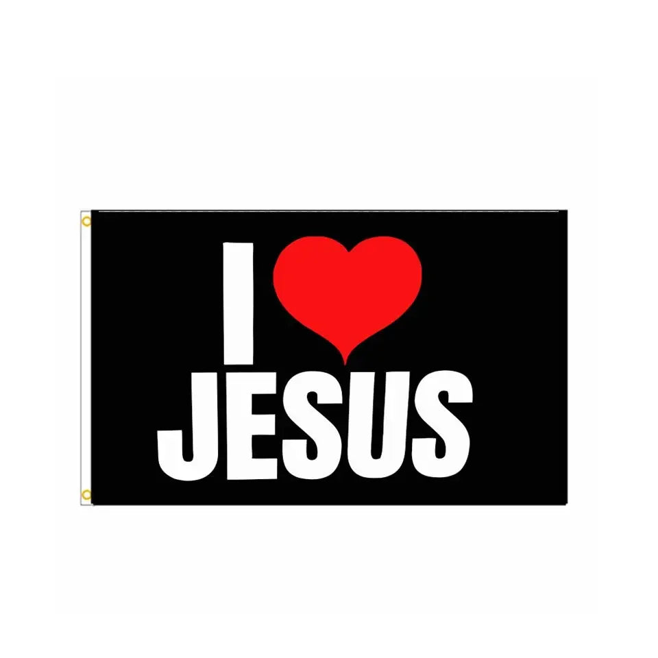 Black Polyester I Love Jesus Flag,3x5 Flag For Home Decorative Yard Outdoor Banner 90x150cm