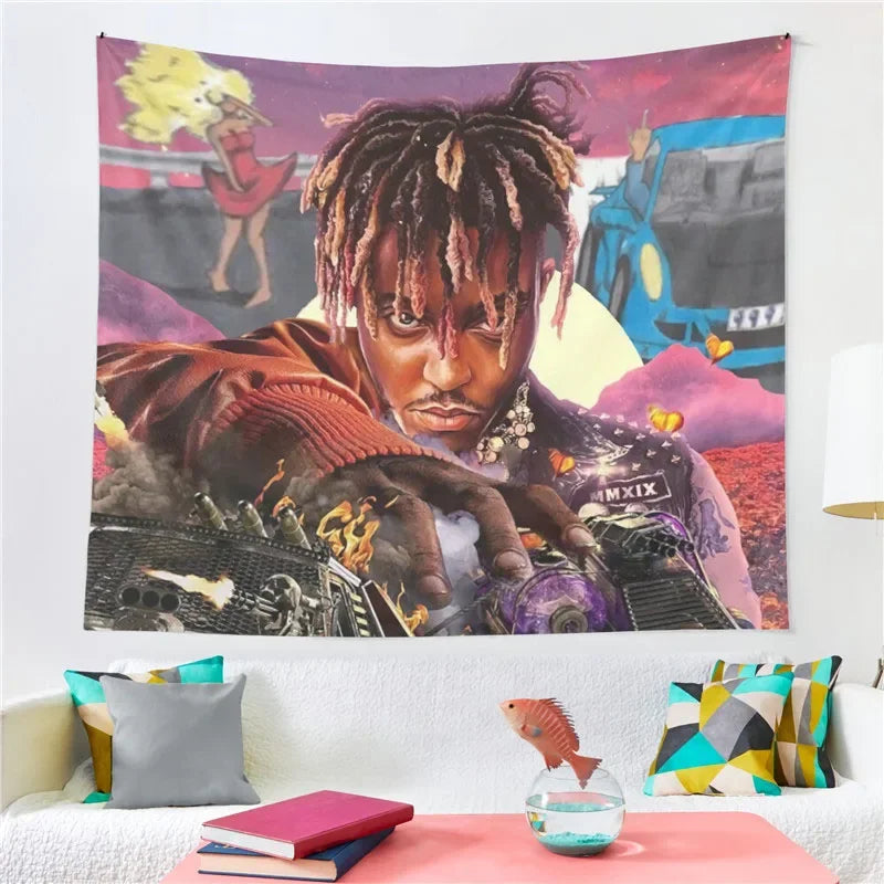 Juice Wrld 999 Tapestry Wall Hanging Art for Bedroom Living Room Decor Home Decoration