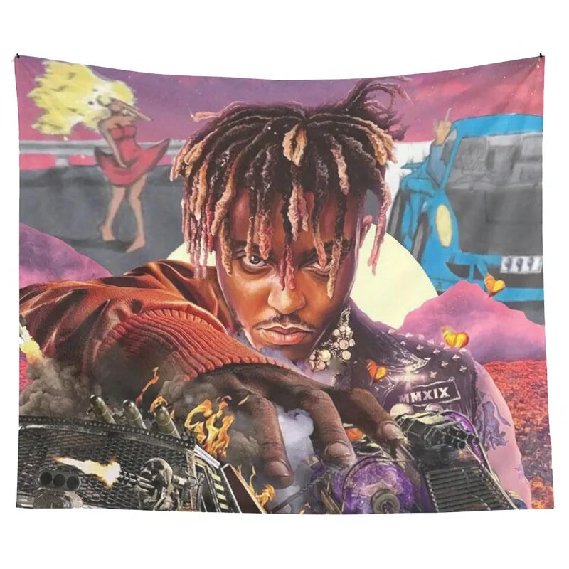 Juice Wrld 999 Tapestry Wall Hanging Art for Bedroom Living Room Decor Home Decoration