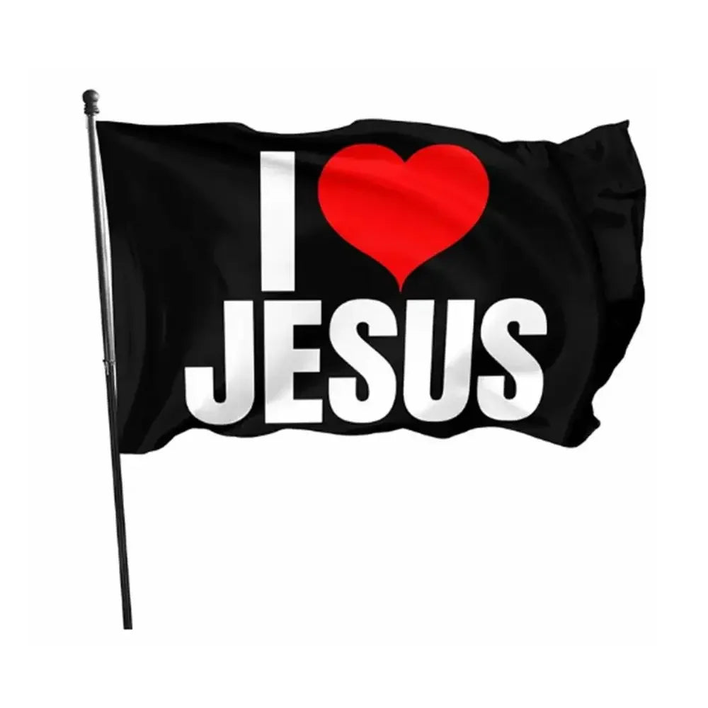 Black Polyester I Love Jesus Flag,3x5 Flag For Home Decorative Yard Outdoor Banner 90x150cm