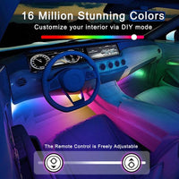 Interior Car Lights, Car Led Lights Interior 4 Pcs 36 Led Strip Light for Car with Remote, Music Sync Color Change RGB under Dash Car Lighting with Car Charger 12V 2A LED Lights for Car (RGB)