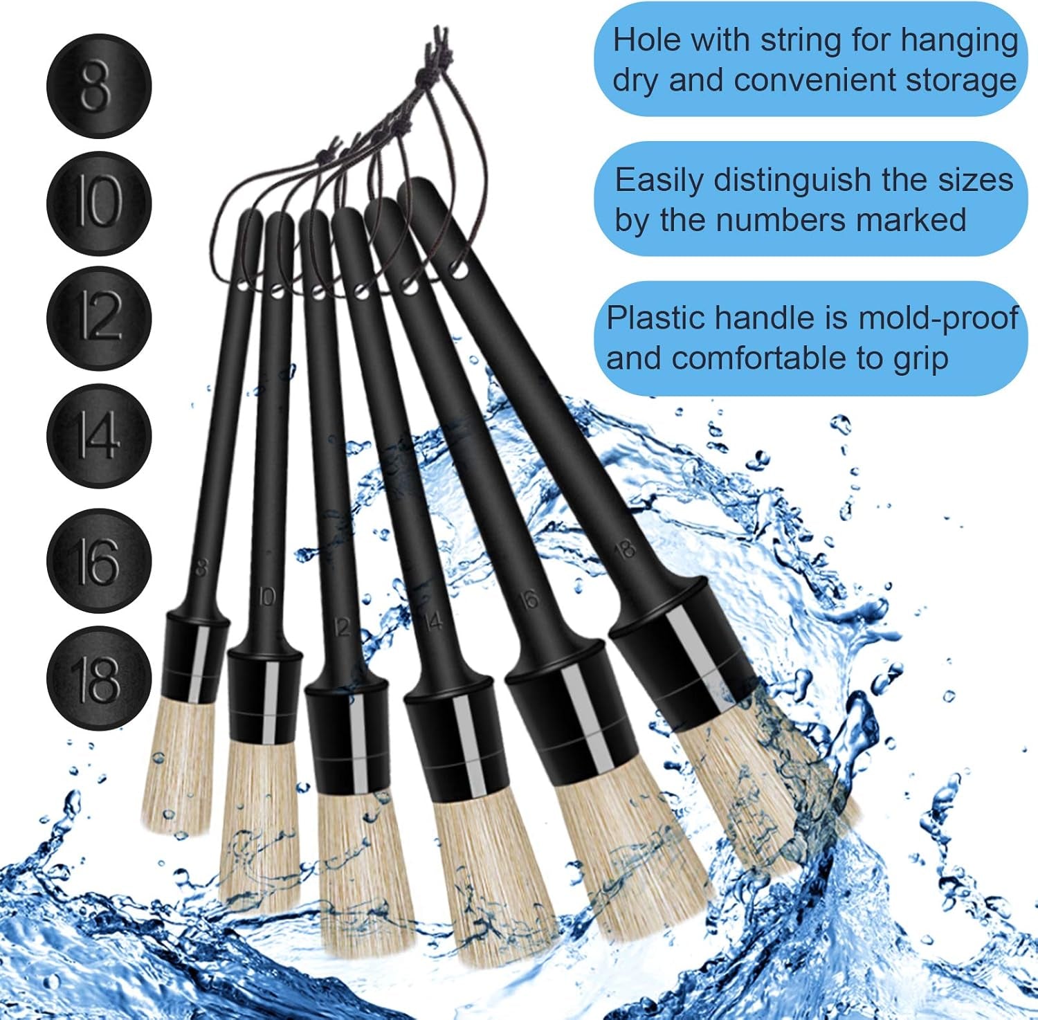 Car Detailing Brush Set Detail Brush, 6 Pack Boars Hair Auto Detailing Brushes Kit for Cleaning Car Automotive Interior Exterior, Vehicles Wheels Engine Console Dashboard, 1 Wheel Brush, 1 Wire Brush