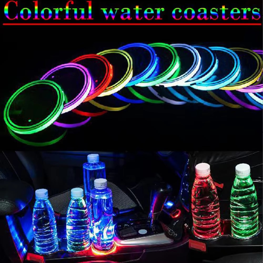 2PCS 7 Colors Car LED Luminous Water Cup Pad Auto Cup Bottle Holder Coaster Anti-Slip Pad Mats Interior Atmosphere Light Decor