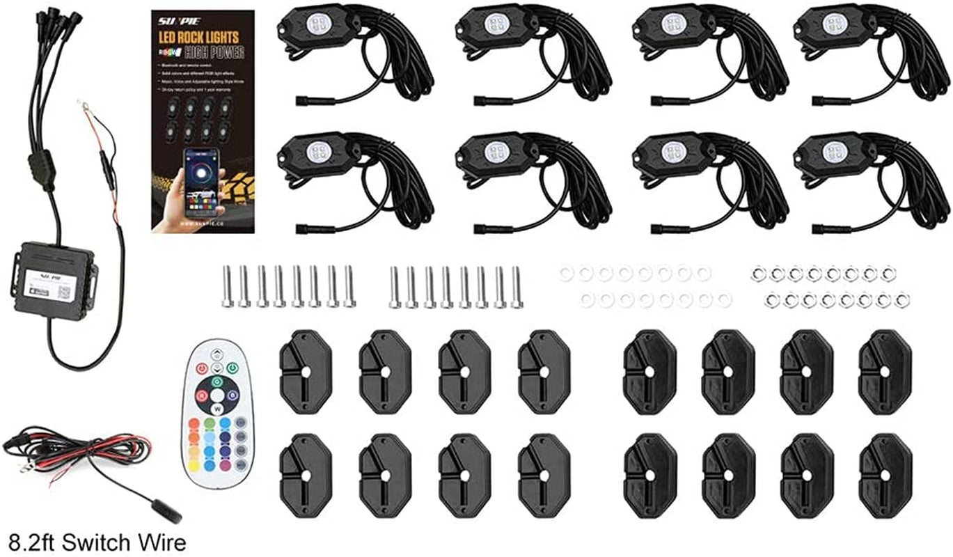 8 Pods RGBW Rock Lights Aluminium Metal App RF Voice Mode Music Mode Multicolor Underglow Light Kit Wheel Well Light for off Road Trucks Sedans SUV UTV ATV Trailer Boat